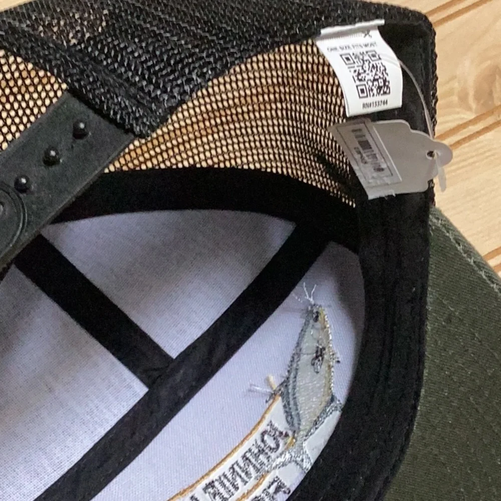 Johnnie Mercers Fishing Pier Olive Green & Black Mesh Adjustable Trucker Hat